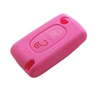 Happyit Silicone Voiture Télécommande Porte-clés Cas pour 2 Boutons Plier Clé Peugeot 107 208 207 3008 308 RCZ 508 408 2008 407 307 206 (Rose)