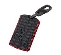 Happyit Style de Fibre de Carbone Cas de Couverture de Clé de Voiture en Cuir Porte-clés pour Renault Clio Scenic Megane Duster Sandero Capturer Twingo koleos 4 Boutons (Ligne Rouge)