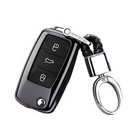 Happyit TPU Doux Cas de Couverture de Clé de Voiture avec Porte-clés pour VW Volkswagen Skoda Golf7 Polo Tiguan Passat Jetta (Noir)