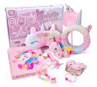 HappyKidsClub Cadeau Licorne 3-12 Ans, Journal Intime avec Stylo Bijoux Masque de Nuit Porte Monnaie Enfant Bandeau Maquillage Porte Clé Jouet Carnet Secret