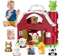 HappyKidsClub Jouet Ferme Montessori pour Bébé 1-4 Ans, Set Grange Dépliable avec 9 Animaux & Fermier - Jeux Enfant Éducatif Portable - Idée Cadeau Garçon Fille - Jouet Motricité Sensoriel