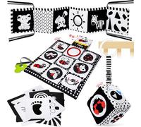 HappyKidsClub Jouet Livre Tissu Montessori Bébé Eveil 0-12 Mois Carte Noir et Blanc Bébé Cadeau Naissance Fille Garcon Jouet Sensoriel Hochet Bebe