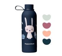 HappyMami - Thermo de Liquide Bébé 500ml, Couleur Bleu Nuit, Bouteille Acier Inoxydable, Bouchon à vis Hermétique, Poignée de Transport Incluse, Double Paroi Intérieure pour Maintenir la Température