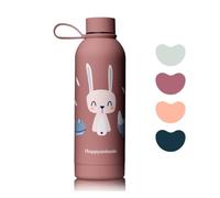 HappyMami - Thermo de Liquide Bébé 500ml, Couleur Rose Vintage, Bouteille Acier Inoxydable, Bouchon à vis Hermétique, Poignée Transport Incluse, Double Paroi Intérieure pour Maintenir la Température