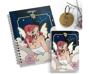 HappyMots - Pack Boîte cadeau Horoscope | Carnet A5 + carnet A6 + porte-clés Vous êtes spécial | Signe du zodiaque : VIRGO | Cadeau original pour surprendre