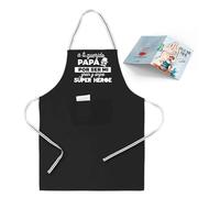 HappyMots Tablier spécial pour papa - Cadeau original pour la fête des pères | Comprend une carte de vœux | Idéal pour les amateurs de cuisine et de BBQ | Sac kraft prêt à offrir, Noir, taille unique