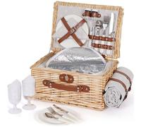 HappyPicnic Lot de 2 paniers de pique-nique en osier avec couverture imperméable et doublure isolante, grand panier en saule fait à la main avec kit de couverts pour l'extérieur, pique-nique, etc