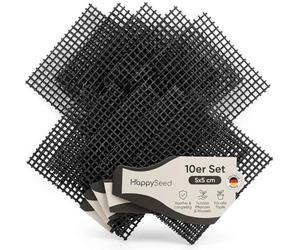 HappySeed Set de 10 Grilles de Drainage en Plastique, Noir - Grille de Drainage carrée pour Coupe Bonsai, Pot de Fleurs ou jardinière - 5 x 5 cm