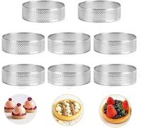 Happysnow Anneau à gâteau en acier inoxydable 8 pièces, résistant à la chaleur, perforé, anneau de gâteau rond, double roulé, moule en métal 6 cm