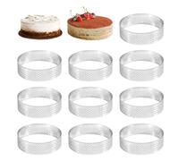 Happysnow Lot de 10 moules à dessert ronds perforés en acier inoxydable pour fruits, gâteaux, quiche, gâteau, mousse, 6 cm