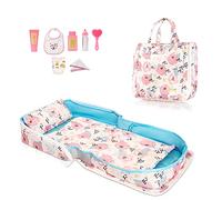 HappyVk - Berceau Portable pour Poupée jusqu'à 53 cm - Sac à Main pour Fille - Ensemble Lit pour Poupée - Roses Roses