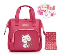 HappyVk - Sac à Langer pour poupée bébé avec Accessoires - Chat brodé | Ensemble réaliste d'accessoires pour poupée reborn, sac à langer avec matelas à langer et 14 accessoires pour poupée.