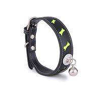 Happyyami 1pièce Collier pour Animal Cuir PU Noir Ajustable avec Cloche Décorative Réfléchissant Et Confortable pour Chiens Et Chats Accessoire Et Pratique pour Vos Compagnons à Quatre