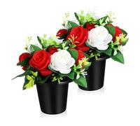 Happyyami 2 pièces Fleurs de Cimetière Artificielles Petit Seau Fleurs Commémoratives Élégantes pour Décorations de Tombe Résistantes Aux Intempéries pour Entretien Facile et Décoration