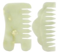 Happyyami 2pièces Peigne à Gua Sha Jade Naturel Masseur de Cheveux et Visage Massage Stimulant Circulation Sanguine Peigne Large Anti-nœuds pour Soins du Chevelu et Beauté Faciale