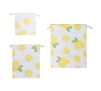 Happyyami 3pièces Sac Pochon à Cordon Motif Citron Coton Lin Extérieur Sac Rangement Polyvalent pour Voyage Camping Et Cadeau