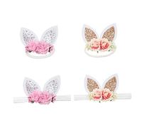 Happyyami 4 Pièces Bandeaux Bunny Ear pour Garçon Fille Accessoire de Fête Floral pour Pâques et Déguisements