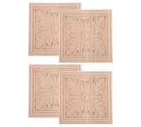 Happyyami 4 Pièces D'appliques Murales en Bois Sculpté Beige, Décorations d'angle Précises, Style Européen Classique, pour Décoration Intérieure et Meubles en Bois