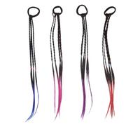 Happyyami 4Pièces Anneaux à Cheveux Tressés Élastiques pour Filles Accessoires de Perruque Colorés Rose Rouge pour Festives et