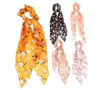 Happyyami 5 pièces Lot de Élastiques à Cheveux Fleuris avec Longs Rubans Accessoires pour Queue de Cheval pour Filles et Femmes Élastiques Stretchy pour Cheveux Épais ou Fins