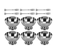 Happyyami 6 Bols à Glace en Acier Inoxydable 300ml avec Cuillères Assorties, Réutilisables et Faciles à Nettoyer pour Desserts, Salades de Fruits la Maison ou Événements