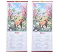 Happyyami Calendrier mural Feng Shui lunaire 2026, 2 pièces, parchemin artistique suspendu avec signe du du cheval pour les bénédictions du Nouvel An, décoration peu encombrante