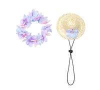 Happyyami Chapeau Hawaïen pour Animaux avec Guirlande Chapeau de Paille été Respirant et Réglable pour Chien et Chat de Plage Vacances