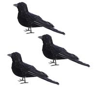 Happyyami Corbeau Réaliste Noir 3pcs en Plumage pour Décoration Halloween | Oiseau Décoratif Vivant, Lot de 3 Pièces, pour Fête et Extérieur, Accessoire de Corbeau Réaliste