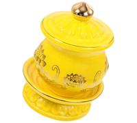 Happyyami Coupe D'offrande Élégante et Rétro en Céramique de Fleur de Lotus Jaune Ronde pour Offrandes D'eau les Halls Bouddhistes et Rituels