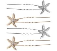 Happyyami Ensemble de Quatre Épingles à Cheveux en Alliage Étoiles de Mer Doré et Argenté, Accessoires pour Cheveux de Mariage et Demoiselle D’honneur, Décoration Coiffure Plage Élégante