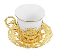 Happyyami Ensemble de Tasses à Cappuccino Facile à Nettoyer et Haute Durabilité Turques Vintage 80ml en Alliage D'aluminium Doré avec Soucoupes Café Espresso