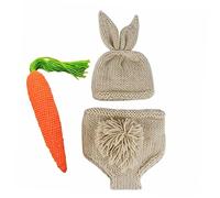 Happyyami Ensemble Photo Bébé Lapin Crochet Tricoté pour -né Unisexe, Costume Pâques 3 Pièces Bonnet Pantalon, Tenue Séance Photo Printemps Pastel Carotte en Peluche