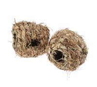 Happyyami Lot de 2 Boules en Herbe Tressée Naturelle Marron pour Lapins et Petits Animaux, Jouets à Mâcher et Tirer, pour L'entraînement Divertissement