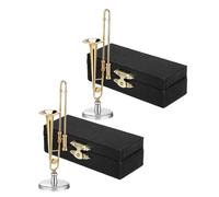 Happyyami Lot de 2 Mini-Trombones : modèle de Trombone Miniature avec Support et étui Noir - Instrument de Musique à l'échelle 1/12 pour Les Amateurs de Musique, Objet de Collection pour