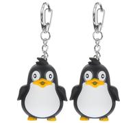 Happyyami Lot de 2 porte-clés pingouin lumineux à LED en métal avec son lumineux pour sac de voiture, accessoire pour famille, amis, amoureux de pingouin, couple, noir