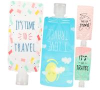 Happyyami Lot de 4 Pochettes Souples 100 Ml pour Lotion Étanches, Rechargeables, Voyage Hygiène et Shampoing, Multicolores (rose, Blanc, Bleu, Vert Étoilé