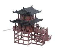 Happyyami Modèle Lumineux de Pavillon Ancien en Plastique Étanche Alimentation USB pour Aquarium et Bonsaï Intérieur, Décoration Élégante Traditionnelle Marron
