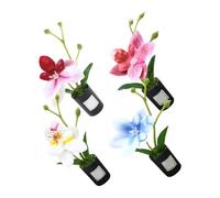 Happyyami Orchidée Miniature Artificielle 4 Pièces en Plastique Texture Réaliste, Pot Décoratif pour Espace de Vie et Rebord de Fenêtre, sans Arrosage ni Fertilisation
