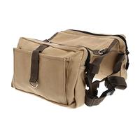 Happyyami Sacoche De Selle pour Chien en Toile Kaki, Sacoche De Selle Multifonctionnelle à Dos Réglable, Grosse Capacité, pour Randonnée Et Camping, Chiens De Taille Moyenne