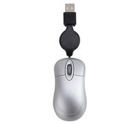 Happyyami Souris USB Mini à Câble Rétractable 1000 Dpi, Plastique Argenté | 3 Boutons, Molette 3 Voies, Usage Ambidextre, pour Netbooks et Ordinateurs de Bureau, sans Piles