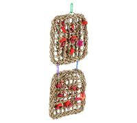 Happyyami Suspendu pour Lapin en Rotin et Bois, Filet d'escalade Double Couche Beige, Favorise L'équilibre et L'activité Physique en Cage Couleur Aléatoire