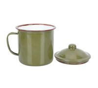 Happyyami Tasse avec Couvercle Émaillée Vert de Style Rétro, Mug avec Grosse Capacité, Surface Lisse et Robuste, pour Boire Latte ou Cappuccino