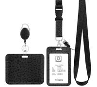Hapric Lot de porte-badges avec cordon, 2 porte-cartes, motif léopard | Avec jojo, format paysage et portrait, plastique rigide imperméable, pour bureau, école et clinique