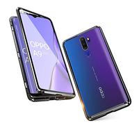 HaptiCase Coque pour Oppo A9 2020 Adsorption Magnétique Housse étui Antichoc Cover Double côtés Transparent Verre Trempé Etui Housse Aluminium Métal Cadre 360 degrés Protection Case - Noir