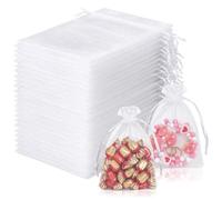 HaPwan Lot de 80 sachets en organza - 10 x 15 cm - Avec cordon de serrage - Blanc - Sacs cadeaux et sacs à bijoux - Sachets à remplir - Sachets lavande pour mariage, anniversaire, Noël