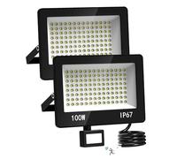 HAPYLUMI Projecteur LED Extérieur avec Détecteur 2 Pièces - 100W 10000LM Spot Exterieur Detecteur de Mouvement Blanc Froid 6500K, IP67 Étanche Lampe pour Garage Jardin Entrée Route