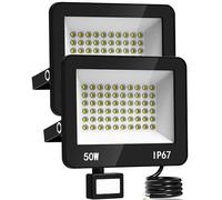 HAPYLUMI Projecteur LED Extérieur avec Détecteur 2 Pièces- 50W 5000LM Spot Exterieur Detecteur de Mouvement Blanc Froid 6500K, IP67 Étanche Lampe pour Garage Jardin Entrée Route