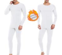 HAPYWER Homme sous-Vêtement Thermique à Polaire Ensemble à Manches Longues Base Layer Chaud Maillot de Corps Pantalon Respirant pour Sport d'hiver Moto Vélo Jogging Randonne Ski(Blanc,L)