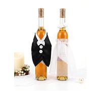 HAPZUR Décorations pour Bouteilles de vin de Mariage, 2 Pièces, Décoration de Table Élégante et Romantique, Housse de Bouteille de vin Réutilisable, Cadeau de Mariage pour Mariés