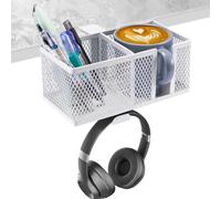 HAQIUHETO Porte Boissons 3 en 1, Support pour Casque sous Le Bureau, Support pour Casque Rotatif à 360° et Porte-gobelet Amovible, Porte-Stylo, Organisateur, Porte-Boissons, Accessoire Bureau (Blanc)